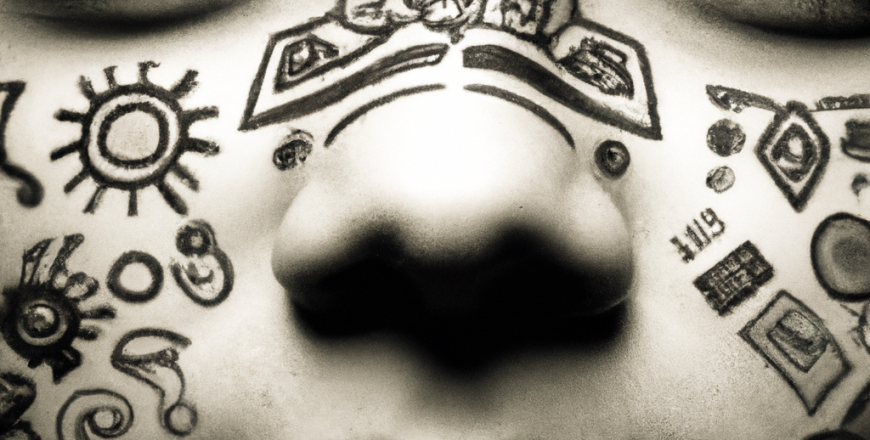 DALL·E 2022-09-16 15.38.12 - a tattoo on the face made of latino symbols, picture.png